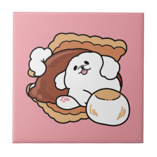 Azulejo De Cerâmica Cachorro Engraçado e Design de S'more – Pun para A