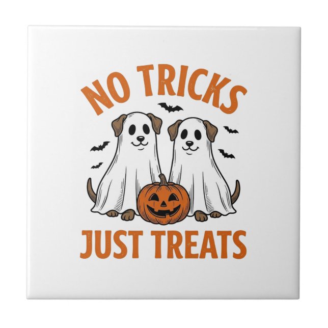 Azulejo De Cerâmica Cachorro Fantasma Engraçado Halloween Sem Pegadinh (Frente)