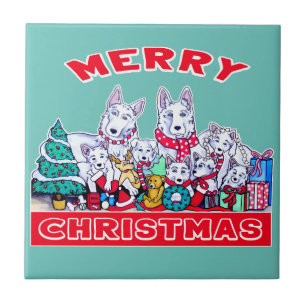 Azulejo De Cerâmica Cachorro Feliz Natal Feriado Branco Feriado GSD Di