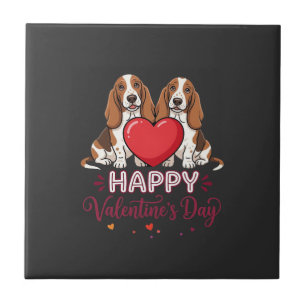 Azulejo De Cerâmica Cachorro Floral Basset Hound Dia dos Namorados