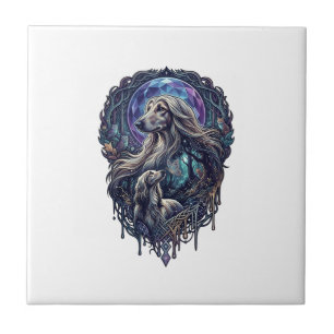 Azulejo De Cerâmica Cachorro Floresta Encantada Lua Cristal_1
