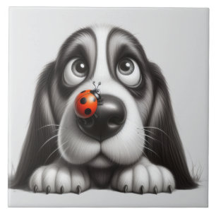 Azulejo De Cerâmica Cachorro fofo com joaninha
