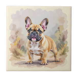 Azulejo De Cerâmica Cachorro Frenchie Bonito Cor Bege Tan Bulldog Fran