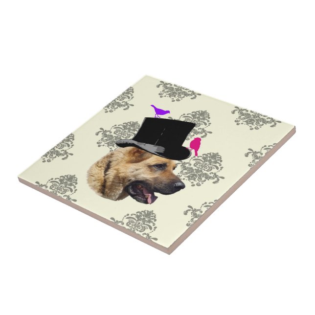 Azulejo De Cerâmica Cachorro German shepherd engraçado (Lateral)
