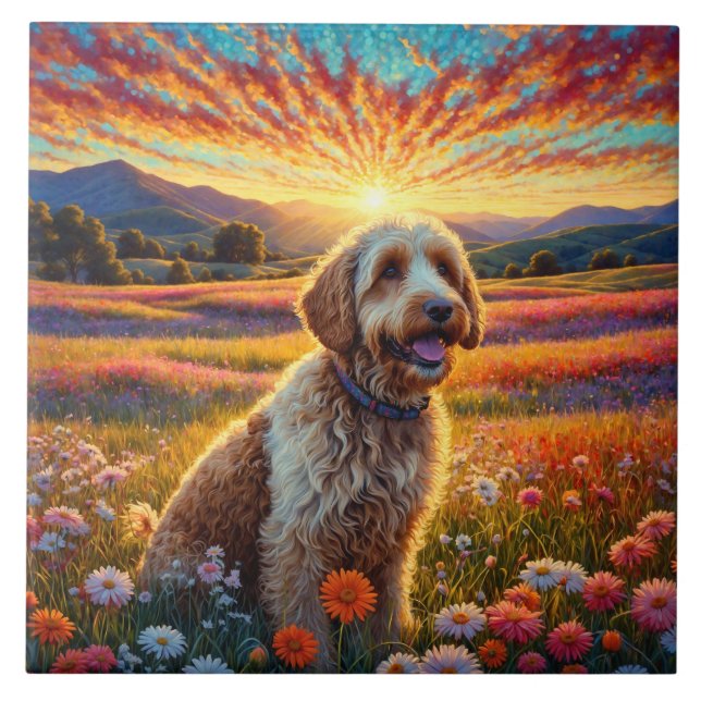 Azulejo De Cerâmica cachorro Golden Doodle (Frente)
