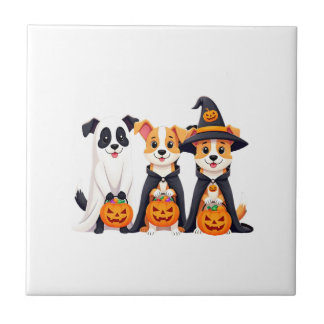 Azulejo De Cerâmica Cachorro Golden Retriever Fantasma Halloween Truqu