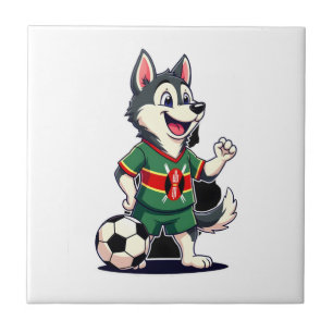 Azulejo De Cerâmica Cachorro Husky Engraçado Dabbing Quênia Futebol -