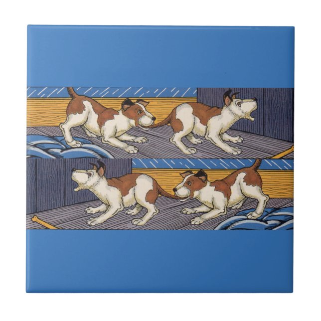 Azulejo De Cerâmica Cachorro morde cão (Frente)