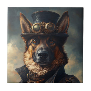 Azulejo De Cerâmica Cachorro Pastor Alemão Steampunk em Cartola