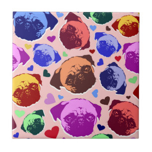 Azulejo De Cerâmica Cachorro Pug Filhote PopArt Estilo Retro