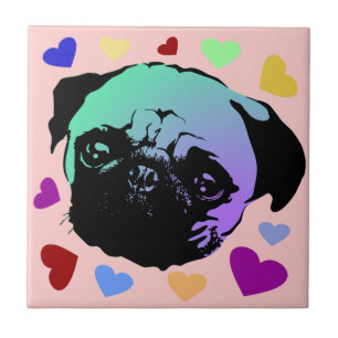 Azulejo De Cerâmica Cachorro Pug Filhote PopArt Estilo Retro