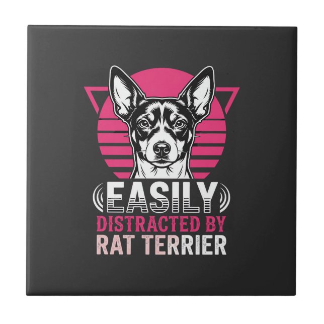 Azulejo De Cerâmica Cachorro Rat Terrier Fácilmente Distraído Retro (Frente)