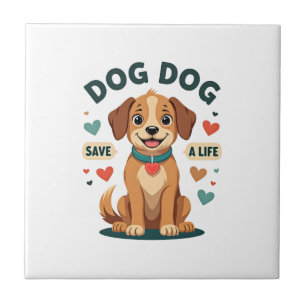 Azulejo De Cerâmica Cachorro Resgate Fofo Vintage Salve Uma Vida Carto