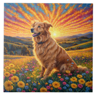 Azulejo De Cerâmica Cachorro Retriever Dourado