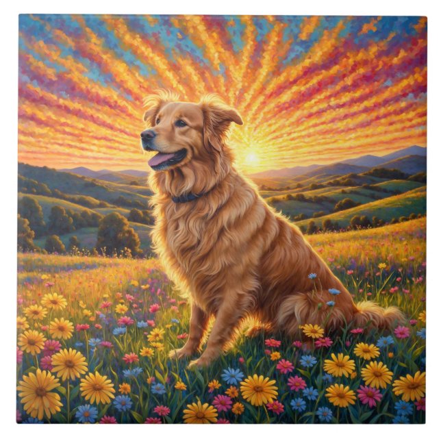 Azulejo De Cerâmica Cachorro Retriever Dourado (Frente)