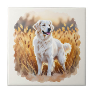 Azulejo De Cerâmica Cachorro Retriever Dourado Branco