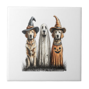 Azulejo De Cerâmica Cachorro Retriever Dourado Fantasma de Halloween