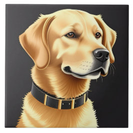 Azulejo De Cerâmica Cachorro Retriever Dourado Usando uma Coleira de C