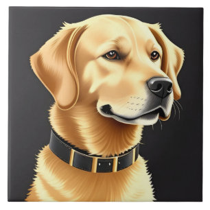 Azulejo De Cerâmica Cachorro Retriever Dourado Usando uma Coleira de C