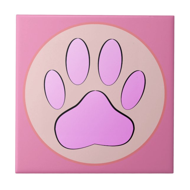 Azulejo De Cerâmica Cachorro Rosa Bebê, Pawprint Round Frame (Frente)
