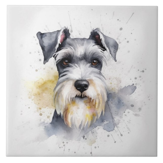 Azulejo De Cerâmica Cachorro Schnauzer, Aquarela (Frente)