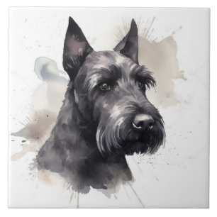 Azulejo De Cerâmica Cachorro Terrier Escocês Preto Elegante Animal de 