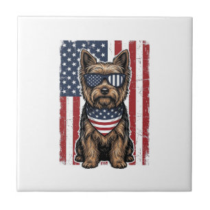 Azulejo De Cerâmica Cachorro Terrier Patriótico Design de Vetor de Ban