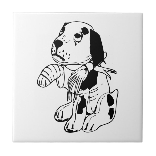 Azulejo De Cerâmica Cachorro Triste Com Perna Quebrada (Frente)