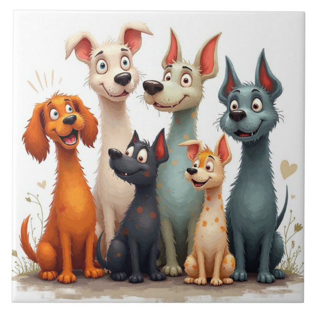 Azulejo De Cerâmica Cachorros caprichosos fofos (Frente)