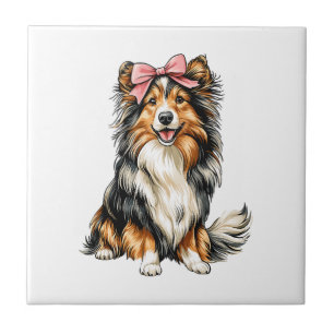 Azulejo De Cerâmica Cachorros Shetland Coquette Bow Mãe de Cachorro Me