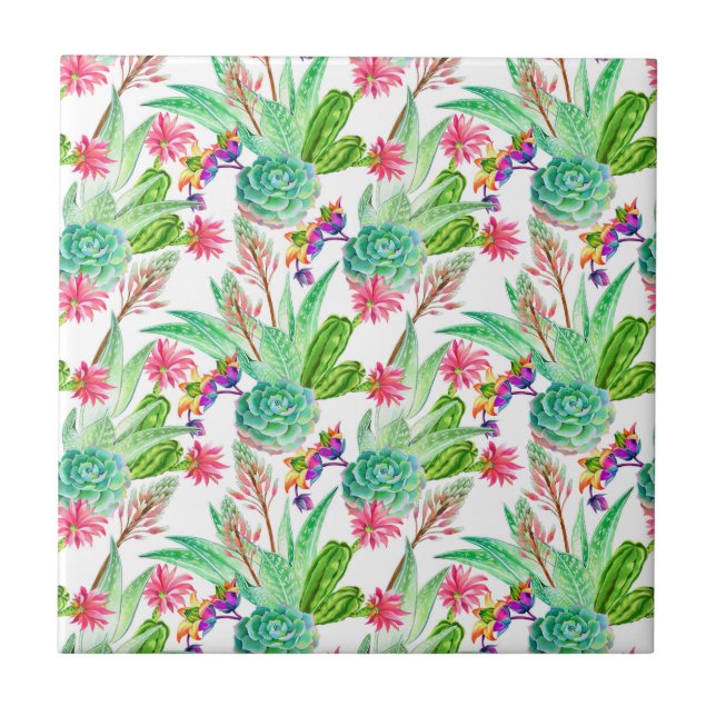 Azulejo De Cerâmica Cactus com aquarela brilhante e padrão de sucesso (Frente)