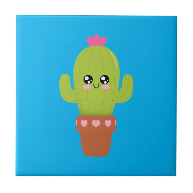 Azulejo De Cerâmica Cactus Cute (Frente)