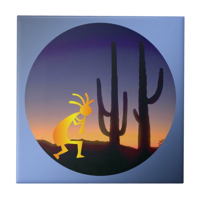 Azulejo De Cerâmica Cactus e Kokopelli Round (Frente)