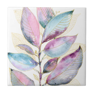 Azulejo De Cerâmica Caderno Espiral de Folhas Botânicas em Aquarela Pa