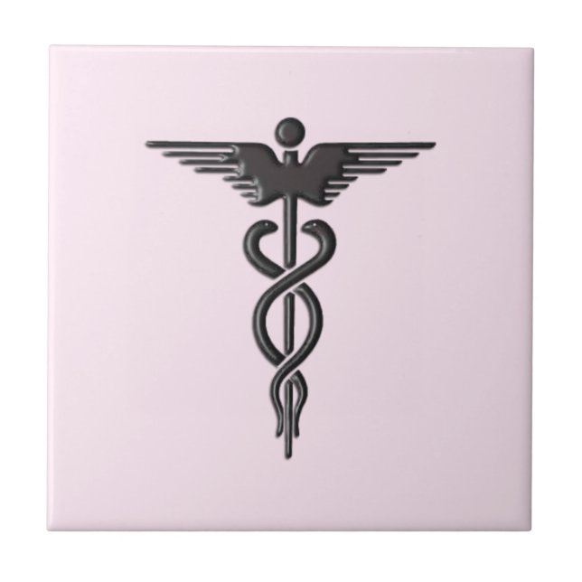 Azulejo De Cerâmica Caduceu Médico Rosa (Frente)