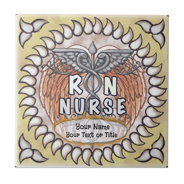 Azulejo De Cerâmica Caduceus wings rn nurse (Frente)