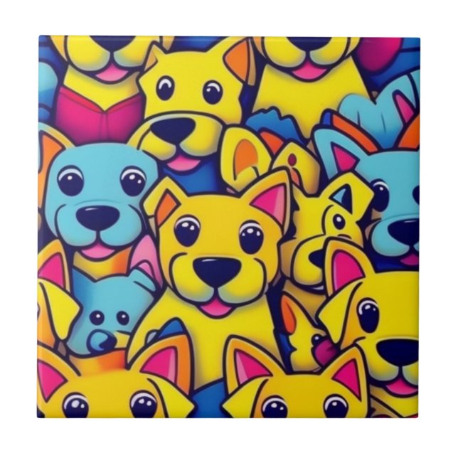 Azulejo De Cerâmica Cães amarelos, cães felizes (Frente)