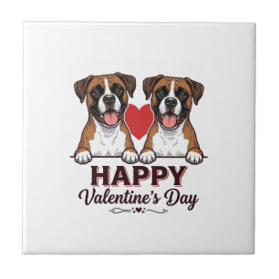 Azulejo De Cerâmica Cães Boxer Feliz Dia dos Namorados Vintage