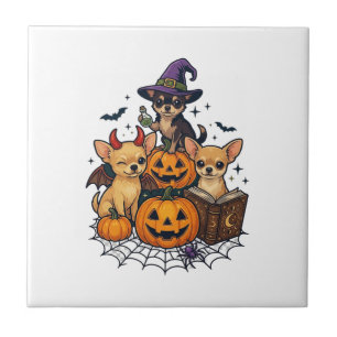 Azulejo De Cerâmica Cães Chihuahua de Halloween Abóboras Chapéu de Bru