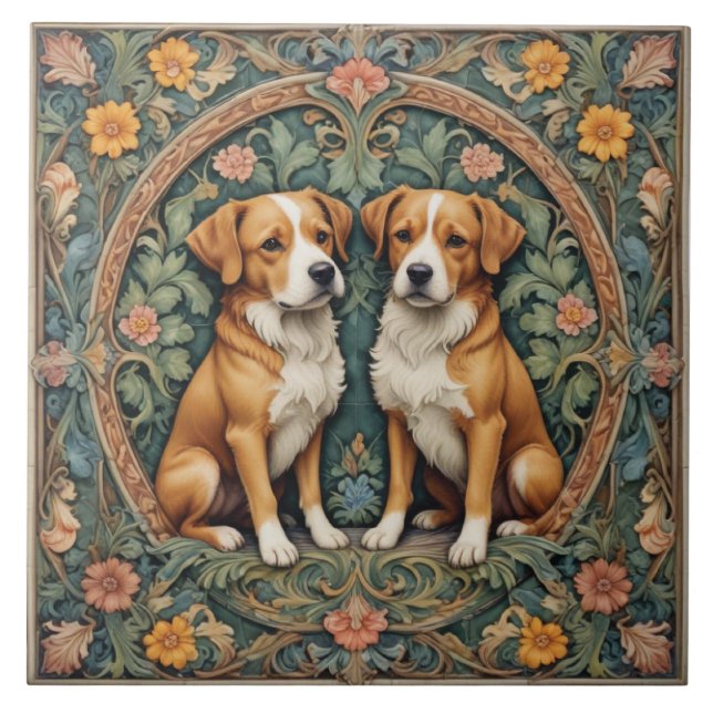 Azulejo De Cerâmica Cães do Bosque Escondido (Frente)