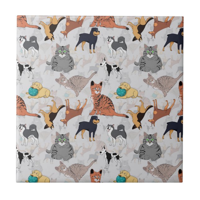 Azulejo De Cerâmica Cães E Gatos, Design (Frente)
