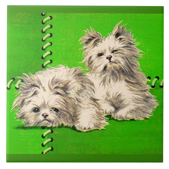 Azulejo De Cerâmica cães fofos (Frente)