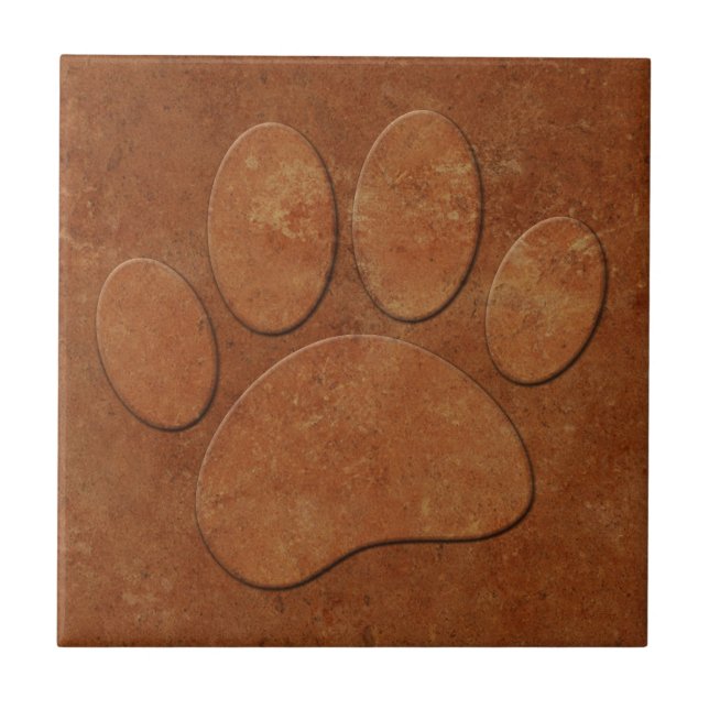 Azulejo De Cerâmica Cães Pata Faux Terracotta Impressão (Frente)