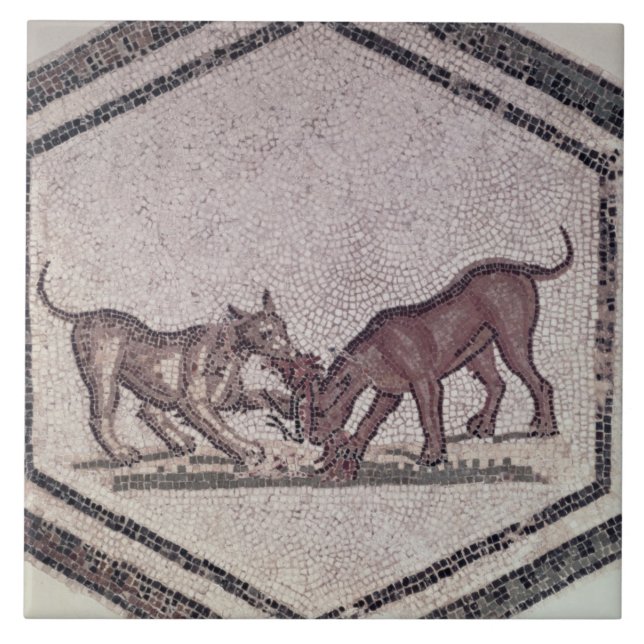 Azulejo De Cerâmica Cães que lutam por um pássaro, romanos, ò-ó século (Frente)