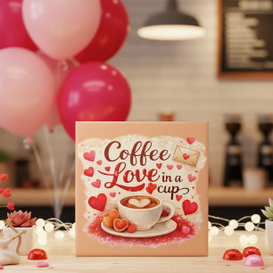 Azulejo De Cerâmica Café Amor em um Copo Valentine Soft Brown