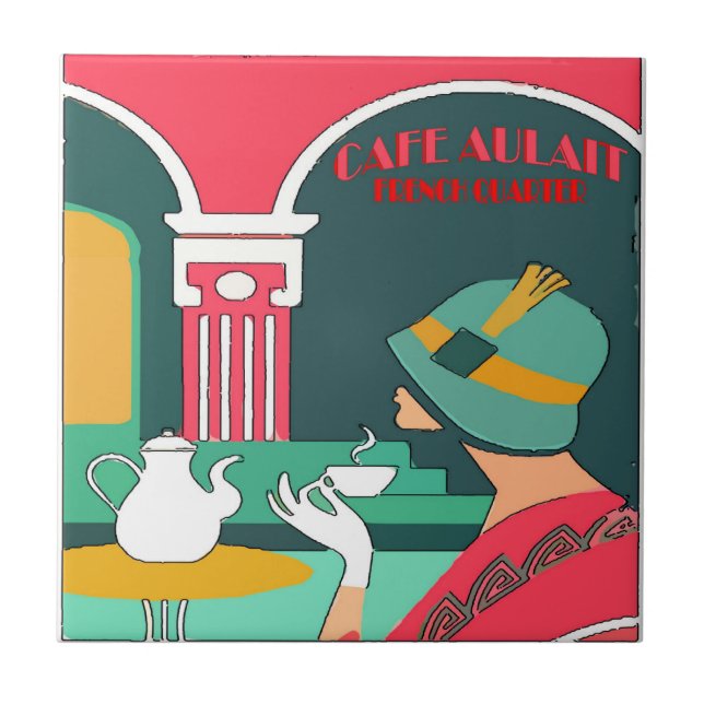 Azulejo De Cerâmica Cafe Aulait, Quarter Francês (Frente)
