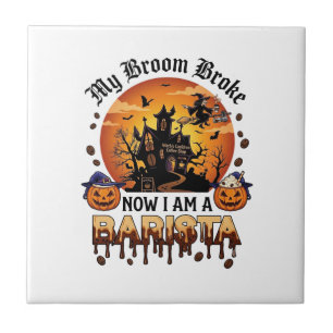 Azulejo De Cerâmica Café de Bruxa de Halloween do Bule Abobora