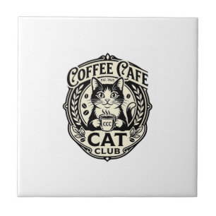 Azulejo De Cerâmica Café de Gato Engraçado Gráfico de Gato - Café de G