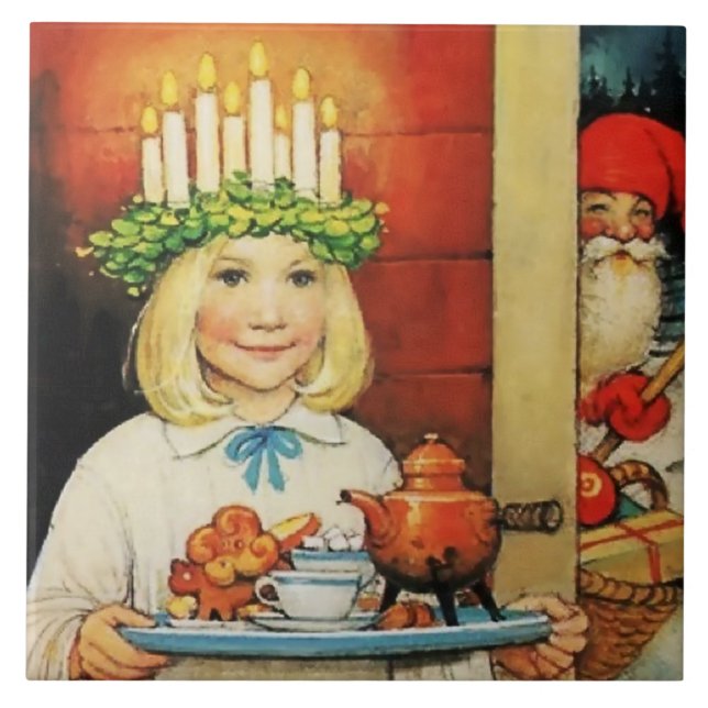 Azulejo De Cerâmica "Café de Natal" por Jenny Nystrom (Frente)