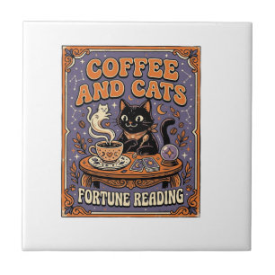 Azulejo De Cerâmica Café E Gatos Gato Folhas De Chá Café Leitura Da So
